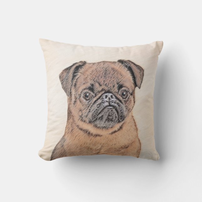 Brussel, utjämnad målning Original Hund Art Kudde (Framsida)