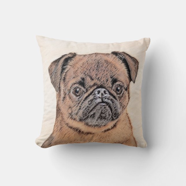 Brussel, utjämnad målning Original Hund Art Kudde (Framsida)