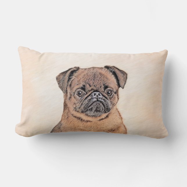 Brussel, utjämnad målning Original Hund Art Lumbarkudde (Framsida)