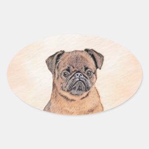 Brussel, utjämnad målning Original Hund Art Ovalt Klistermärke