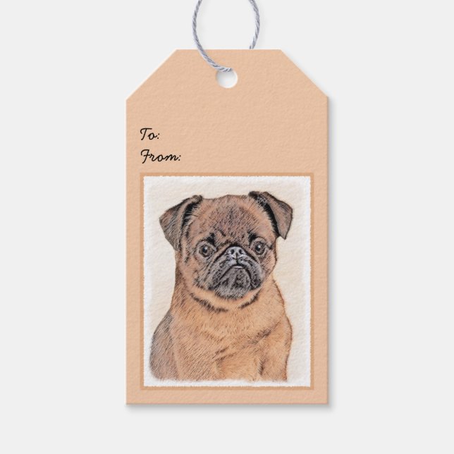 Brussel, utjämnad målning Original Hund Art Presentetikett (Framsidan)