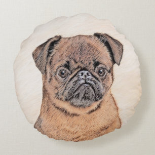 Brussel, utjämnad målning Original Hund Art Rund Kudde