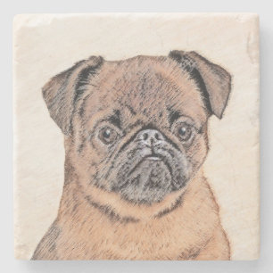 Brussel, utjämnad målning Original Hund Art Stenunderlägg