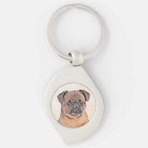 Brussel, utjämnad målning Original Hund Art Swirl Silverfärgad Nyckelring