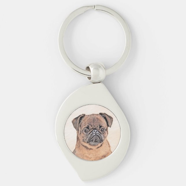 Brussel, utjämnad målning Original Hund Art Swirl Silverfärgad Nyckelring (Framsidan)