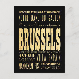 Brussels City of Belgium Typography City Art Vykort