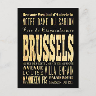 Brussels City of Belgium Typography City Art Vykort