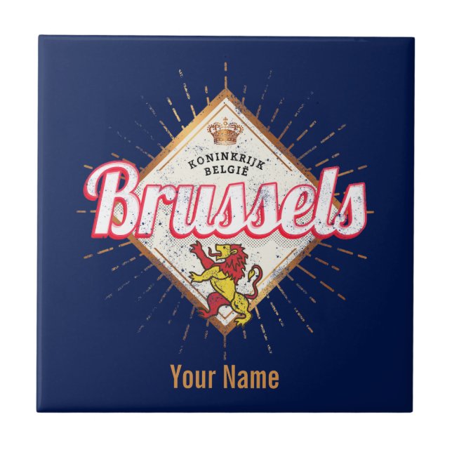 Brussels Europe Capital Belgium Retro Lejon Vintag Kakelplatta (Framsidan)