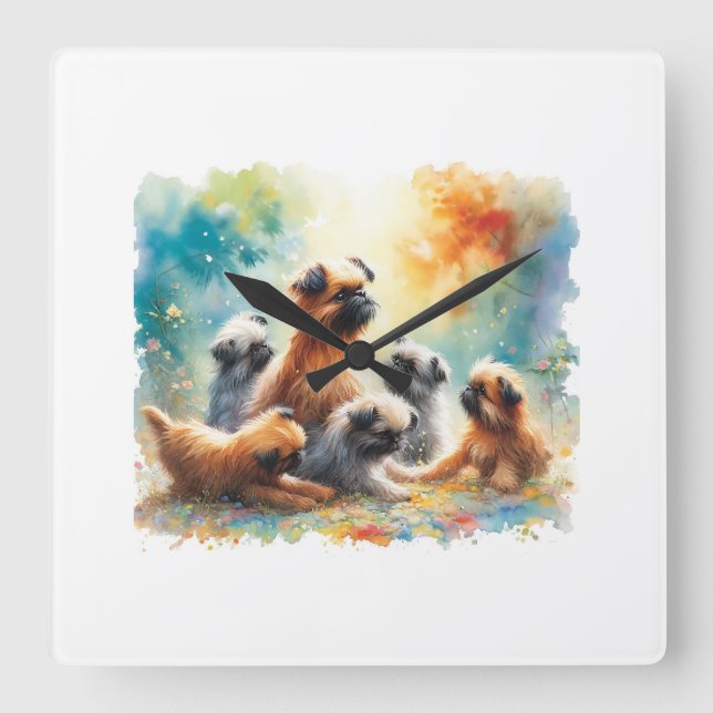 Brussels Griffon 030624AREF110 - Watercolor Fyrkantig Klocka (Framsida)