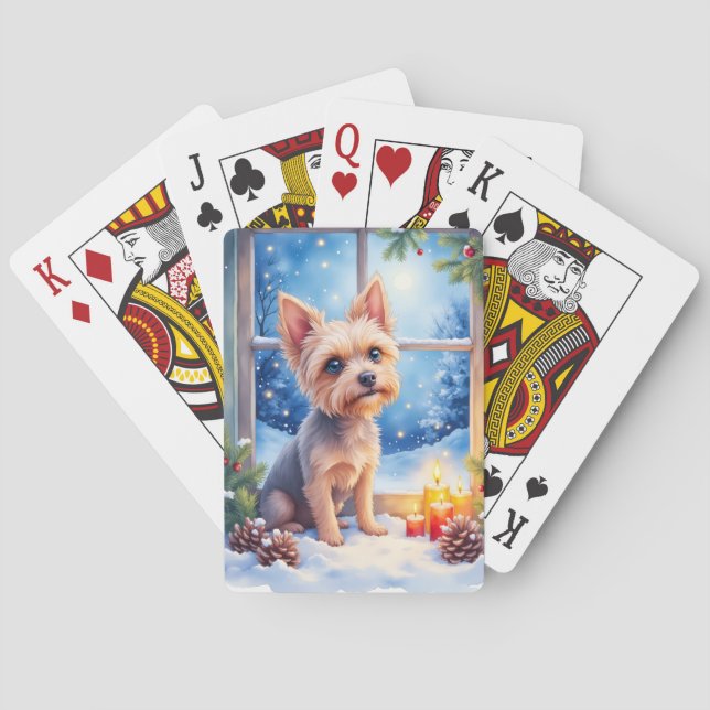 Brussels Griffon Frostad Fönster Julkonst Casinokort (Baksidan)
