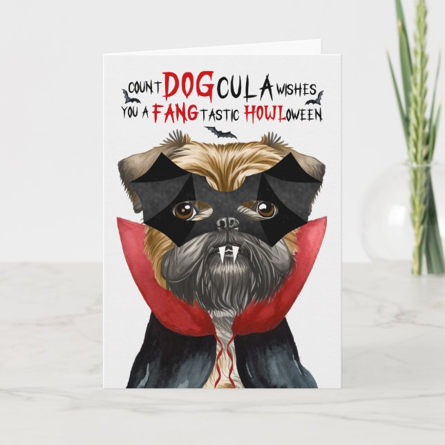 Brussels Griffon Funny Count DOGcula Halloween Helgkort (Framsida)