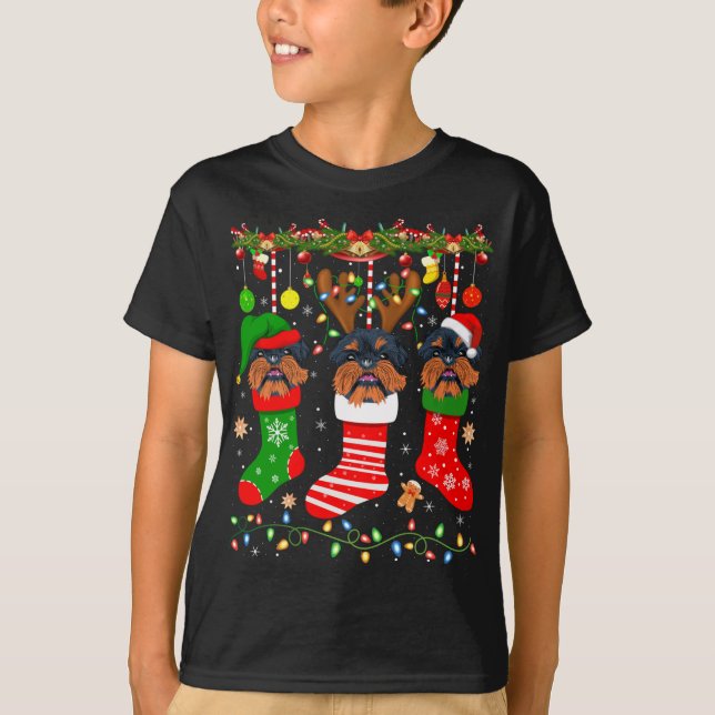 Brussels Griffon Hund in jul Socks Ljus Xma T Shirt (Framsida)