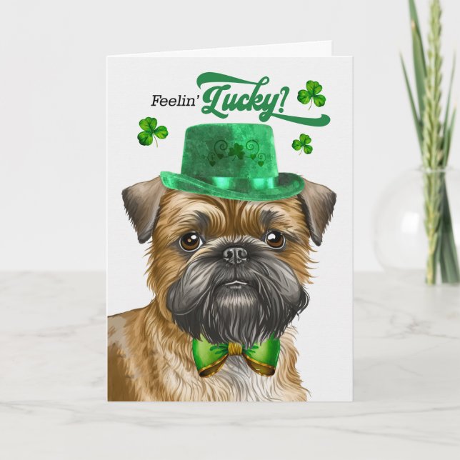 Brussels Griffon Hund Lucky St patrick's day Helgkort (Framsida)