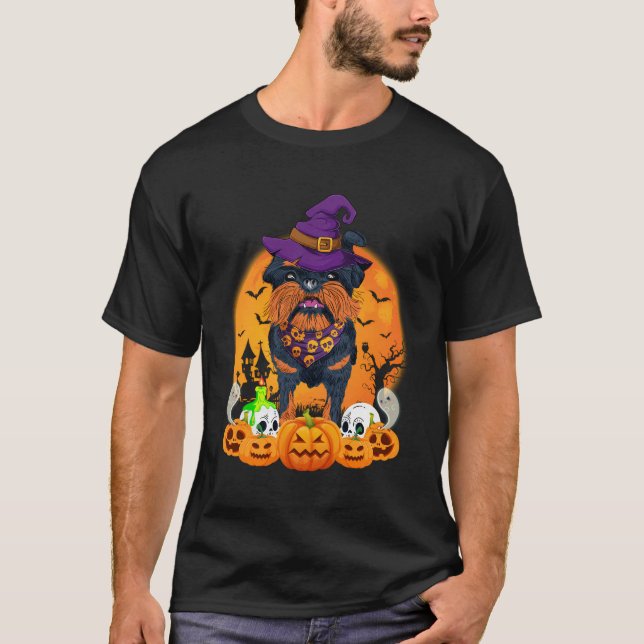 Brussels Griffon Hund och Måne Halloween Costume d T Shirt (Framsida)