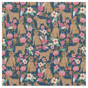 Brussels Griffon hund vintage blommigt mörk Tyg