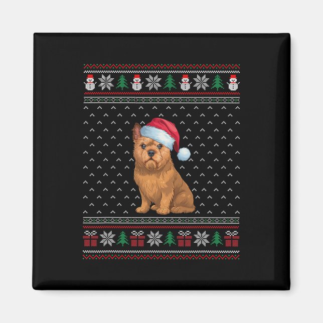 Brussels Griffon Hund Wearing Santa Hat Ugly Julaf Magnet (Framsidan)