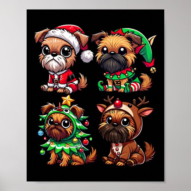 Brussels Griffon Julgran Santa Elf Costume Poster (Framsidan)