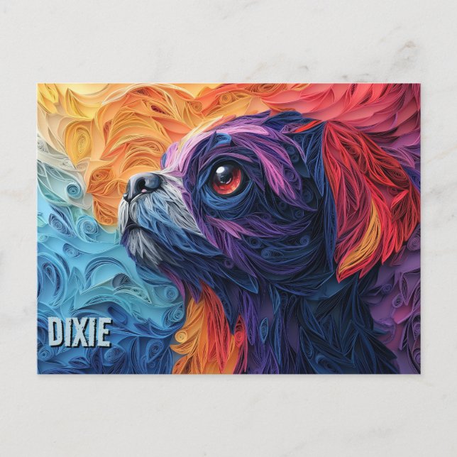 Brussels Griffon Pappersquilling Konst Hundporträt Vykort (Framsida)