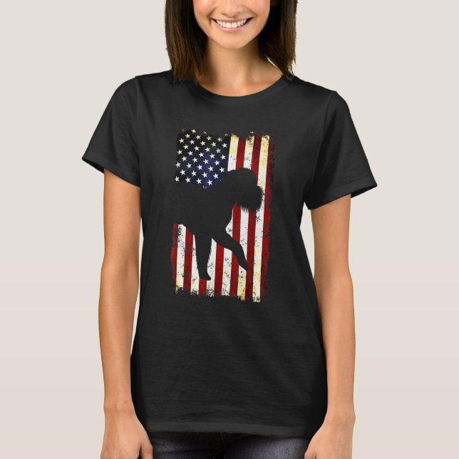 Brussels Griffon Silhouette American Flagga 4th of T Shirt (Framsida)