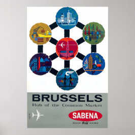 Brussels Print Belgium Art Sebena Airlines Travel Poster