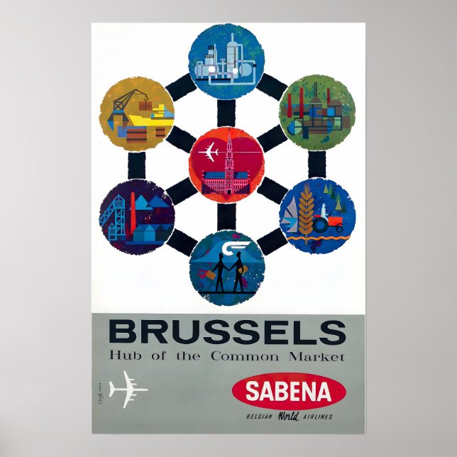 Brussels Print Belgium Art Sebena Airlines Travel  Poster (Framsidan)
