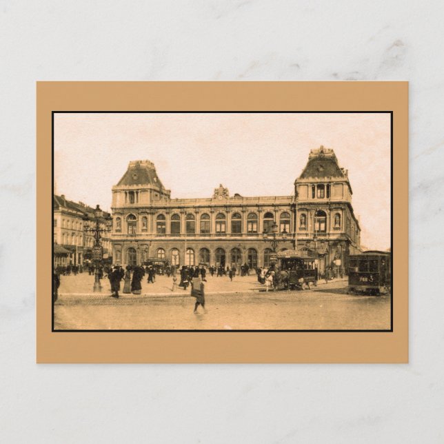 Brussels Railroad station, horsecar Vykort (Framsida)