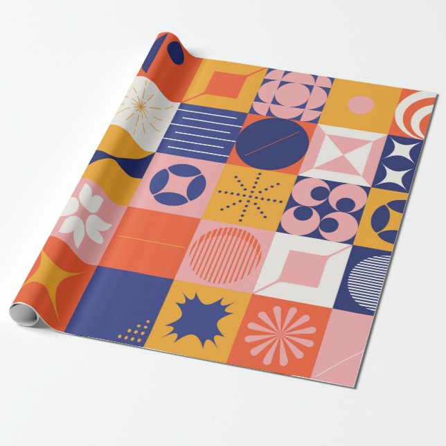 Brutalismens konst inspirerade abstrakt mönster, s presentpapper (Utrullad)