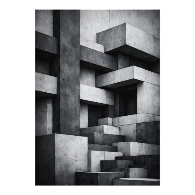 Brutalistisk Penthouse-inredning Monokrom Interiör Fototryck (Framsidan)