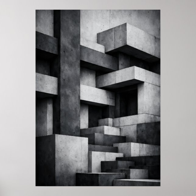 Brutalistisk Penthouse-inredning Monokrom Interiör Poster (Framsidan)