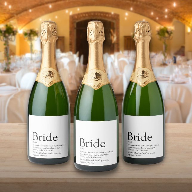 Brutdefinition, Möhippa, Bröllop (Bride Definition, Bridal Shower, Wedding Sparkling Wine Label)