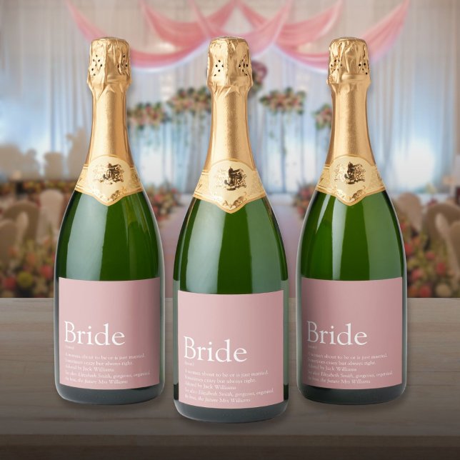 Brutdefinition, Möhippa, Bröllop (Bride Definition Bridal Shower Wedding Dusty Rose Sparkling Wine Label)