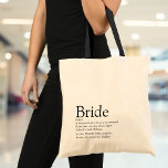Brutdefinition, Möhippa, Bröllop Tygkasse<br><div class="desc">Anpassa med bridens definition för att skapa en unik gåva till möhippor,  bachelorette eller party och bröllop. Ett perfekt sätt att visa henne hur fantastisk hon är på sin stora dag och en perfekt för resten av sitt liv. Designad av Thisisnotme©</div>