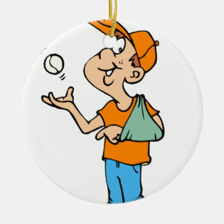 Bruten armspelare julgransprydnad keramik