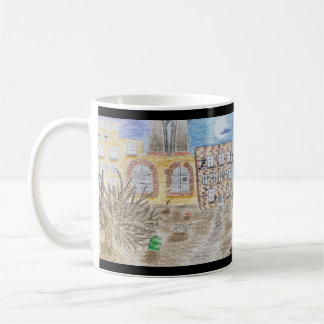 Bruten fabrik i maskiner med domedagsmaskiner kaffemugg