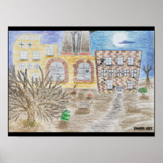 Bruten fabrik i maskiner med domedagsmaskiner poster