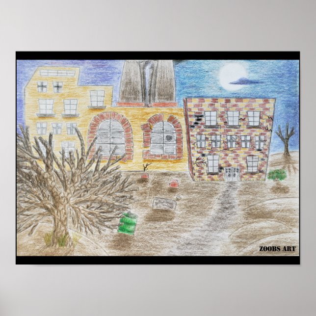 Bruten fabrik i maskiner med domedagsmaskiner poster (Framsidan)