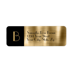 Bruten Guld & Black Monogram Returadressetikett Returadress Etikett