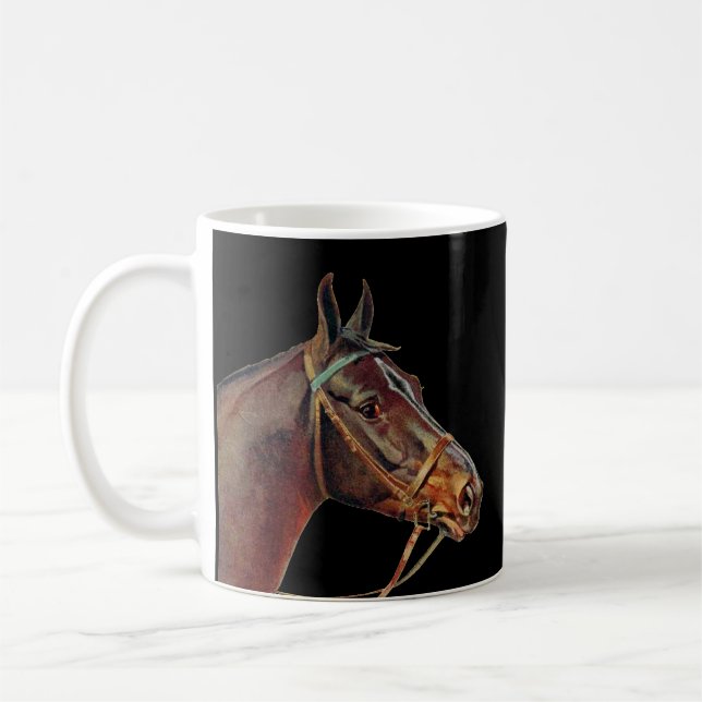 Bruten häst, svart bakgrund kaffemugg (Vänster)