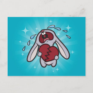 Bruten Hearted Bunny (Blue) Postcard Art Vykort