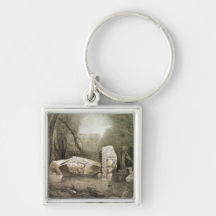Bruten Mayan förebild på Copan, Guatemala Fyrkantig Silverfärgad Nyckelring