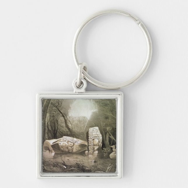 Bruten Mayan förebild på Copan, Guatemala Fyrkantig Silverfärgad Nyckelring (Framsidan)