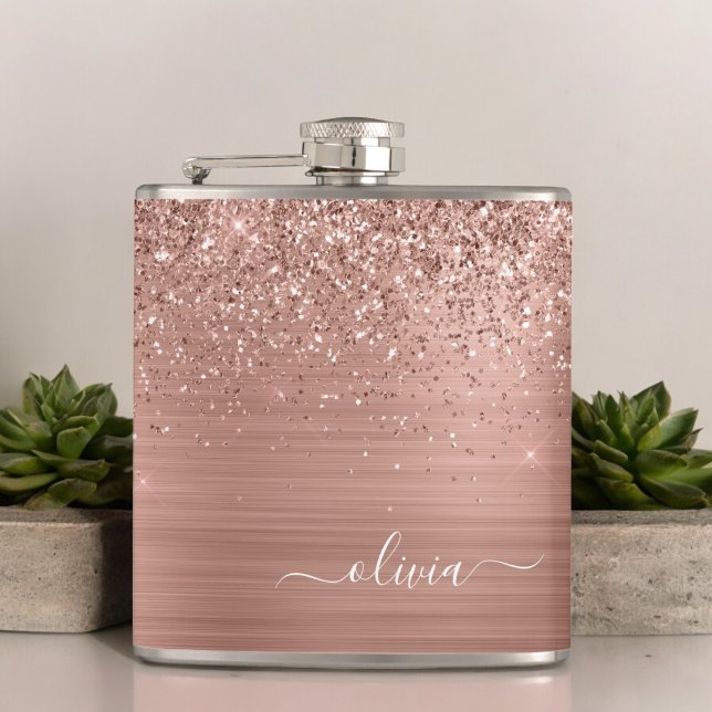 Bruten Metall Ro Guld Rosa Glitter Monogram Fickplunta (Skapare uppladdad)