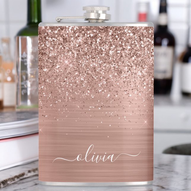 Bruten Metall Ro Guld Rosa Glitter Monogram Fickplunta (Skapare uppladdad)