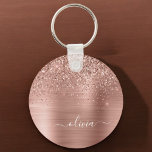 Bruten Metall Ro Guld Rosa Glitter Monogram Nyckelring<br><div class="desc">Ro Guld -  Rosa Faux Foil Metallic Gnistra Glitter Brushed Metall Monogram Namn nyckelringar (Nyckelring). Det gör perfekten söt 16-årsjubileum,  bröllop,  möhippa,  årsdag,  babydusch eller bachelorette-fest för någon som glam lyxen och chic stilar i kärlek.</div>