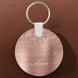 Bruten Metall Ro Guld Rosa Glitter Monogram Nyckelring
