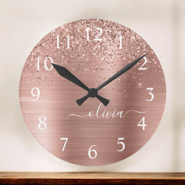 Bruten Metall Ro Guld Rosa Glitter Monogram Rund Klocka