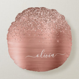 Bruten Metall Ro Guld Rosa Glitter Monogram Rund Kudde