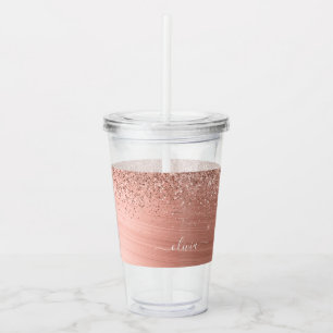 Bruten Metall Ro Guld Rosa Glitter Monogram Take Away Mugg