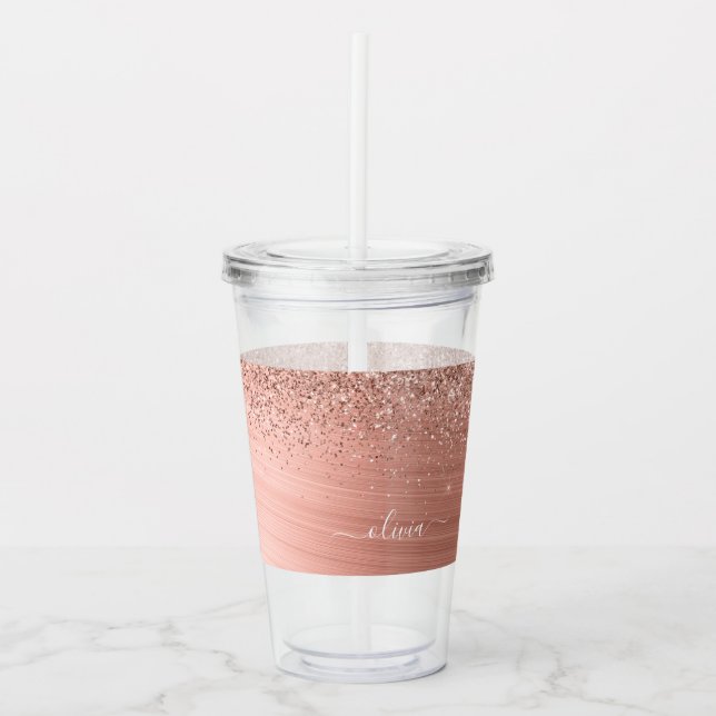 Bruten Metall Ro Guld Rosa Glitter Monogram Take Away Mugg (Framsida)