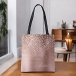 Bruten Metall Ro Guld Rosa Glitter Monogram Tygkasse<br><div class="desc">Rosa ros Guld och  Rosa Faux Gnistra och Glitter Metallic Stainless Steel Foil Elegant Monogram Bok Bag. Denna Bok-bag kan anpassas så att den omfattar ditt första och första namn och ges som julklapp,  Sverige 16 födelsedagar,  Möhippa eller Bröllop.</div>